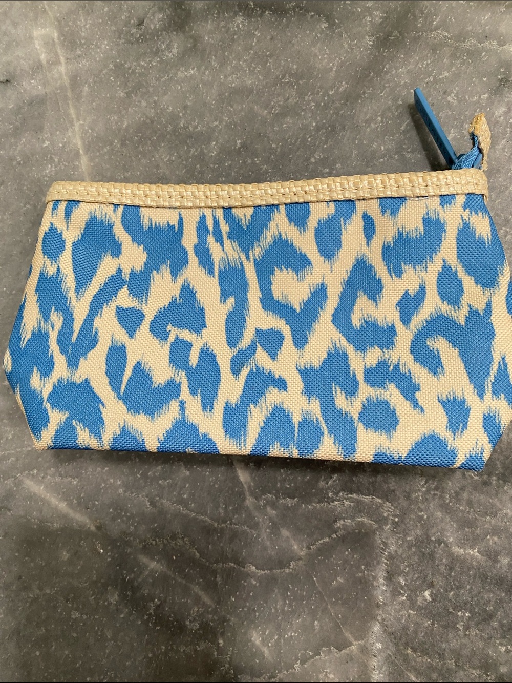 Blue and Cream Leopard Print Cosmetic Pouch Estee Lauder.